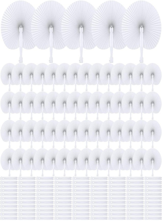 MCEAST 160 Pack Folding Wedding Paper Fans White Handheld Folding Fan Round Shaped Wedding Fans with Plastic Handle for Wedding Birthday Party Favors Supplies Home Decoration (Round) - Image 1